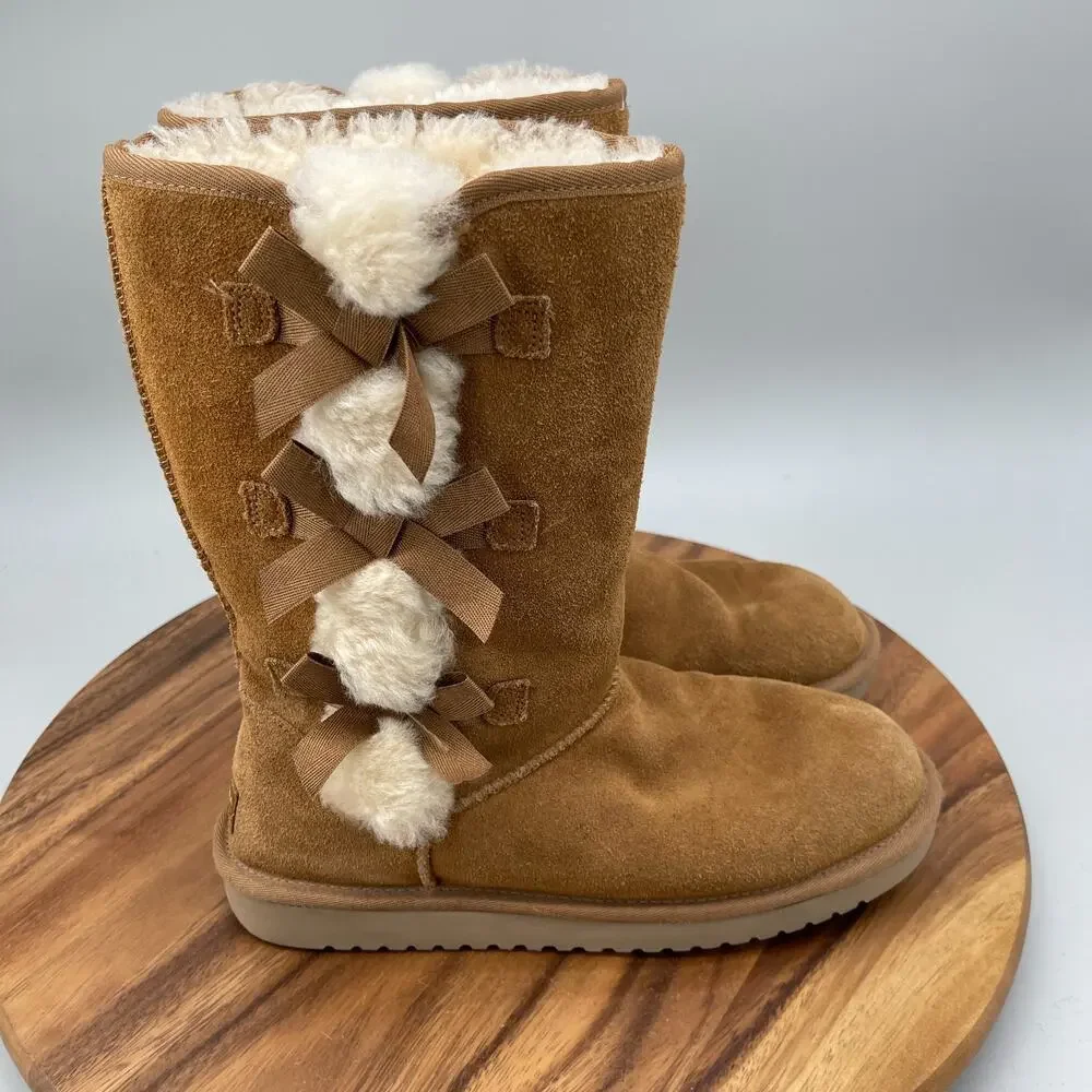 Koolaburra by UGG Victoria Tall Boots Womens 9 Chestnut Suede Faux Fur Shearling